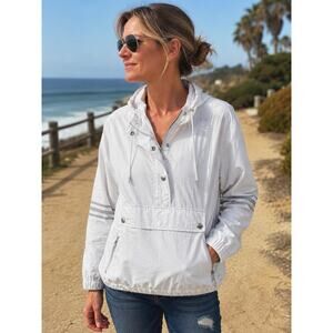Ashley White Nylon Windbreaker Jacket Hooded Pullover Coastal Y2K M